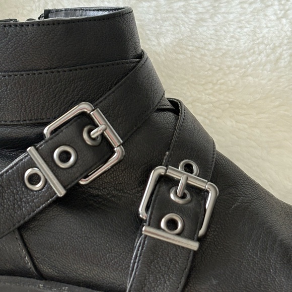 Black Leather Ankle Boots with Buckle Detail - Picture 4 of 6